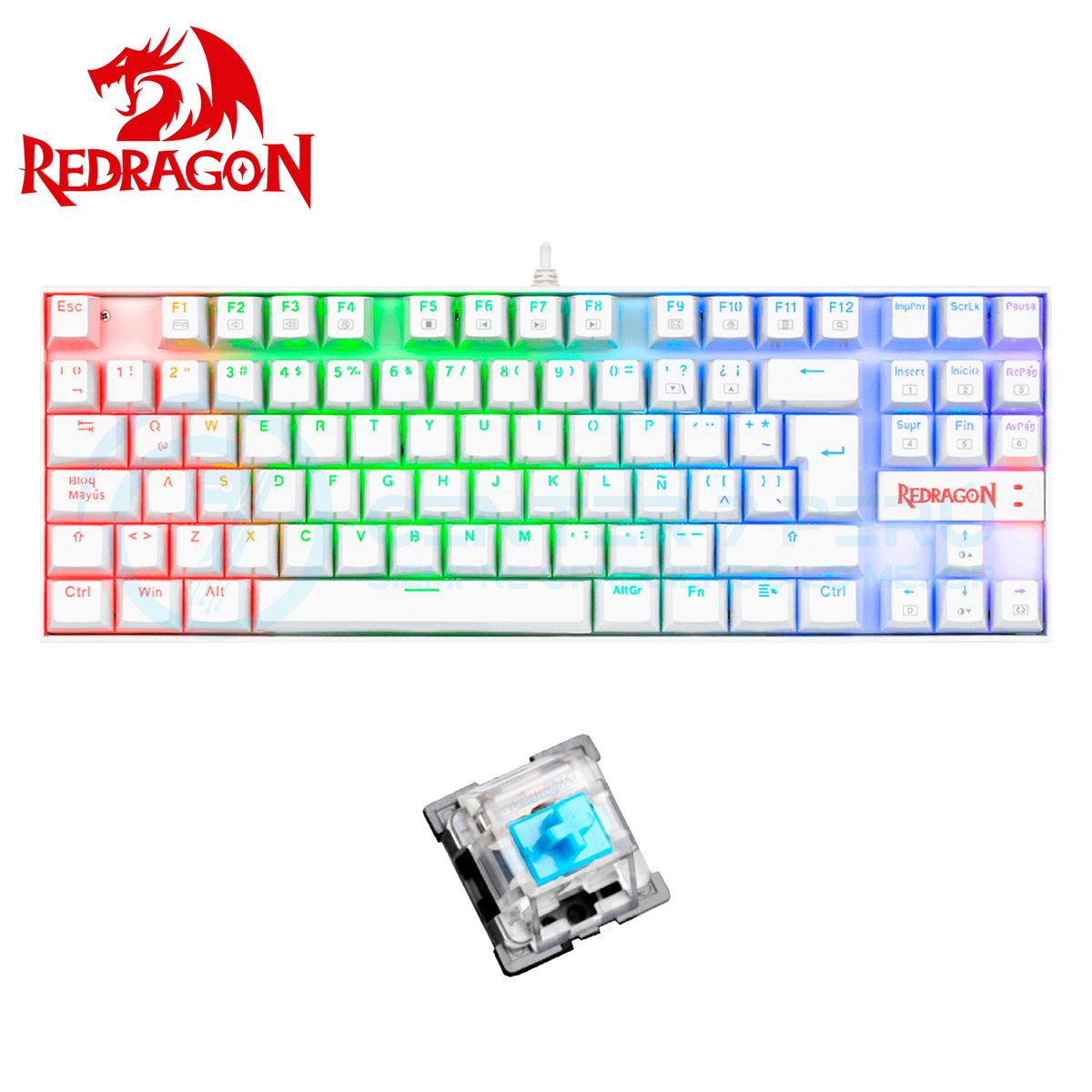 REDRAGON - Teclado Redragon K552W-RGB  KUMARA WHITE AZUL Switch, Español