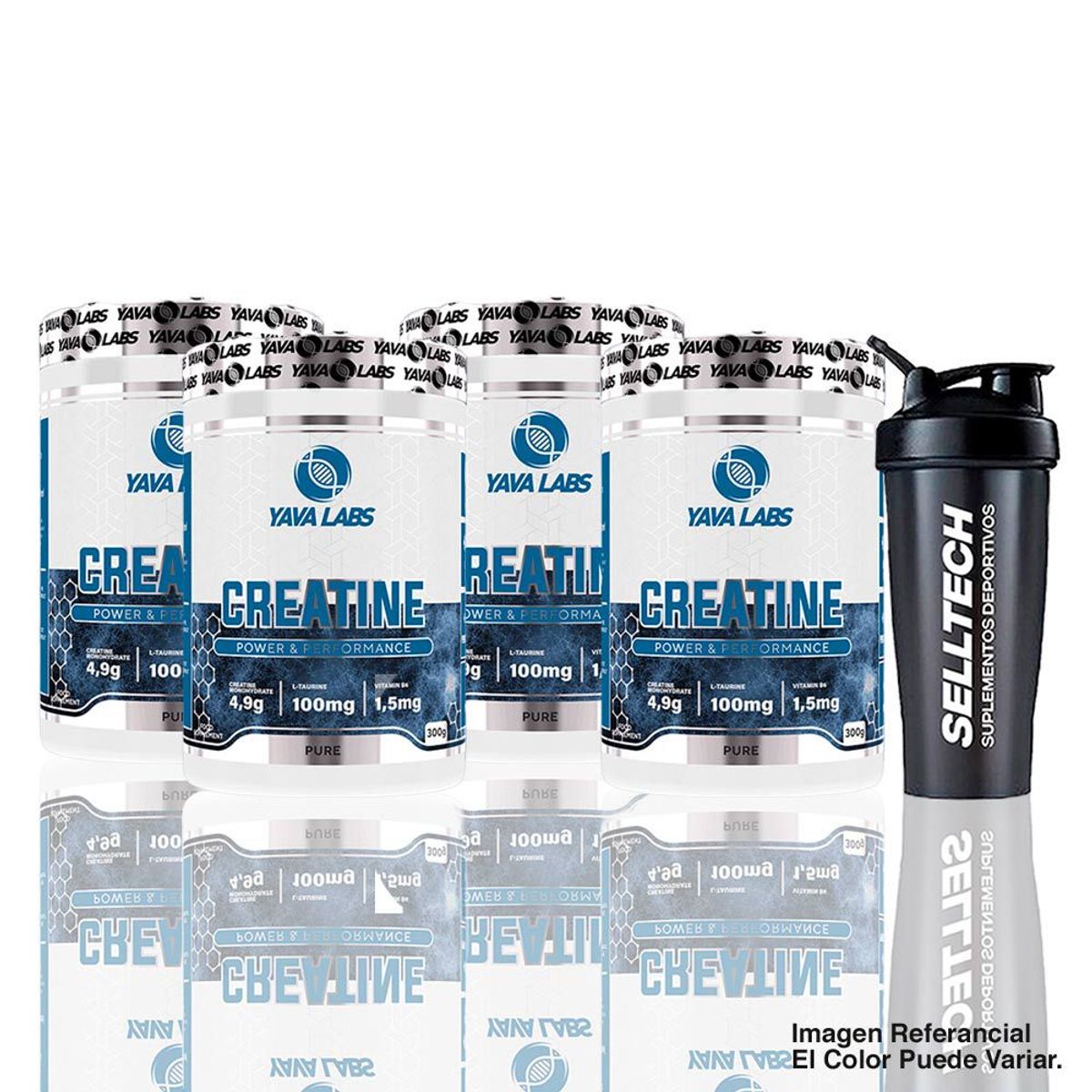 GENERICO - Pack Creatina Monohidratada 300Gr Yava Labs X4 Shaker