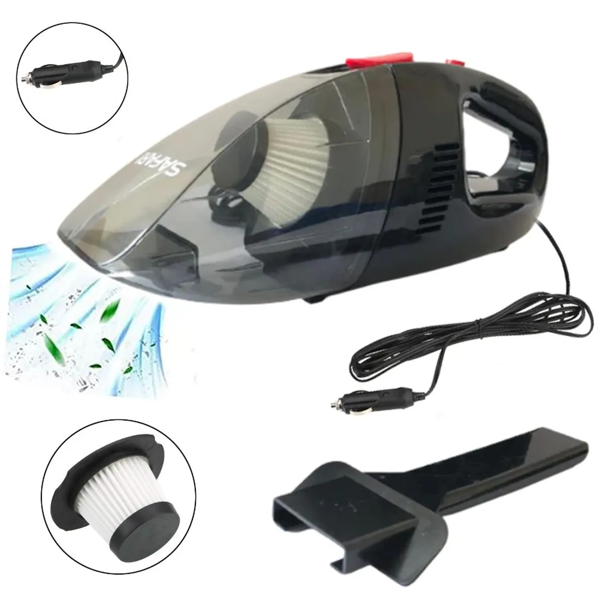 SAFARI - Aspiradora de mano para Auto 80W 12V cable 3 metros SAFARI H18N7157