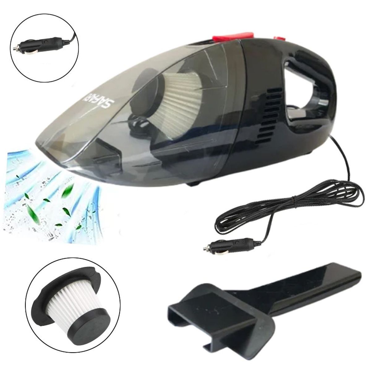 SAFARI - Aspiradora de mano para Auto 80W 12V cable 3 metros SAFARI H18N7157