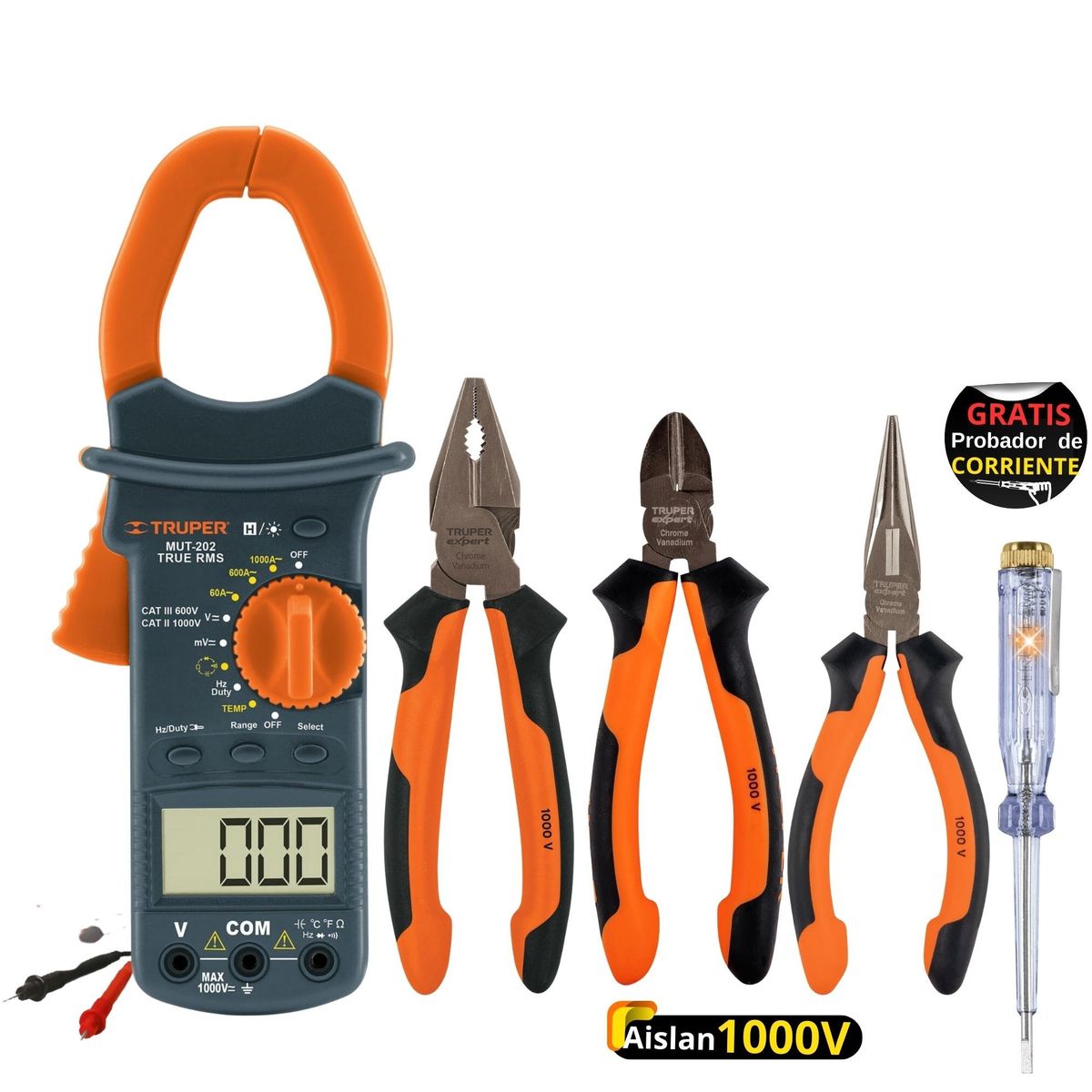 TRUPER - Kit alicates dieléctricos 1000V multímetro pinza amperimétrico Truper