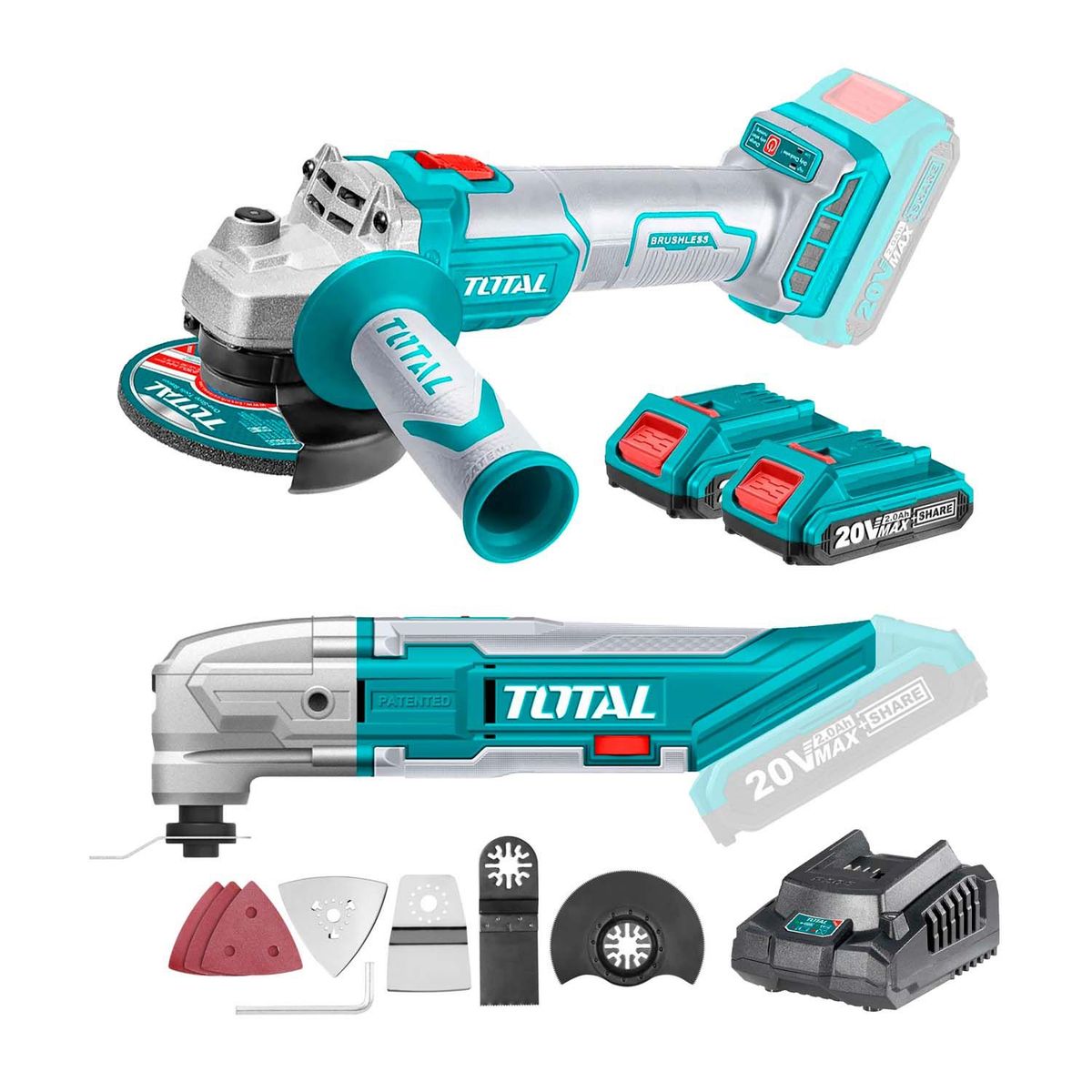 TOTAL TOOLS - COMBO AMOLADORA ESMERIL 20V MÁS MULTIFUNCIÓN OSCILANTE RENOVATOR PRO