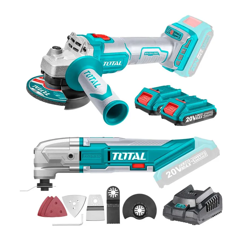 TOTAL TOOLS - COMBO AMOLADORA ESMERIL 20V MÁS MULTIFUNCIÓN OSCILANTE RENOVATOR PRO
