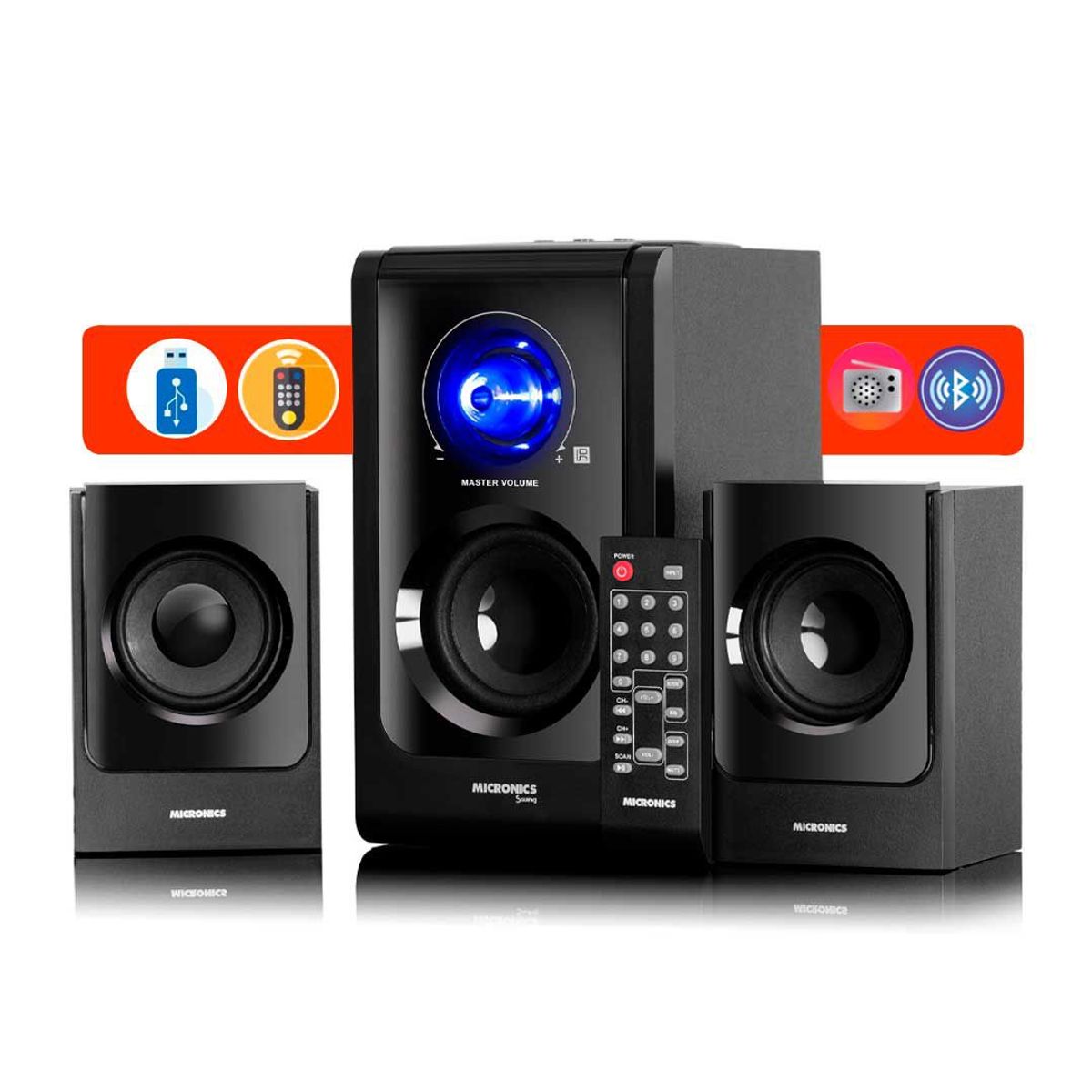MICRONICS - Parlante Micronics 2.1 SWING 60W Bluetooth, Radio, USB - Woofer