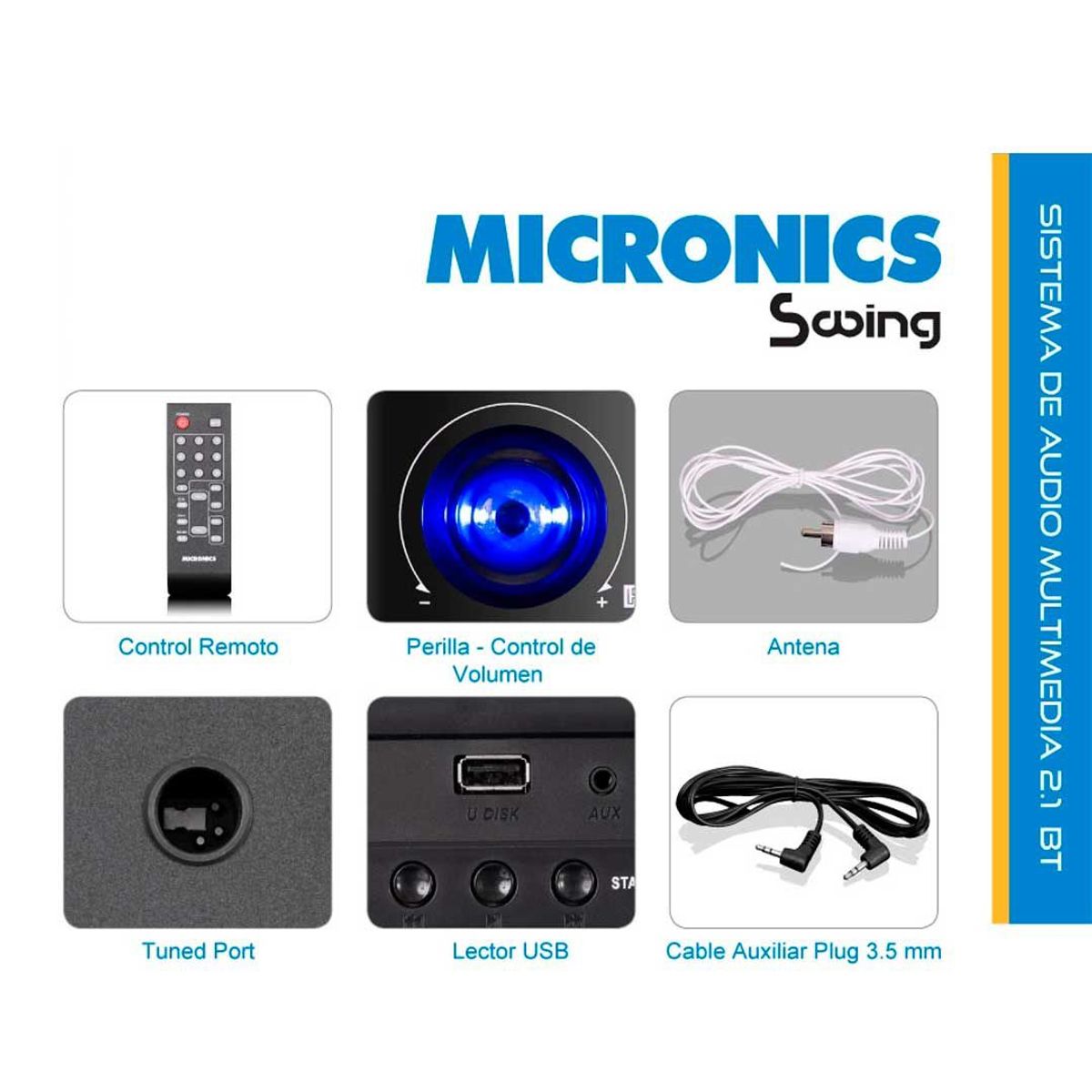 MICRONICS - Parlante Micronics 2.1 SWING 60W Bluetooth, Radio, USB - Woofer