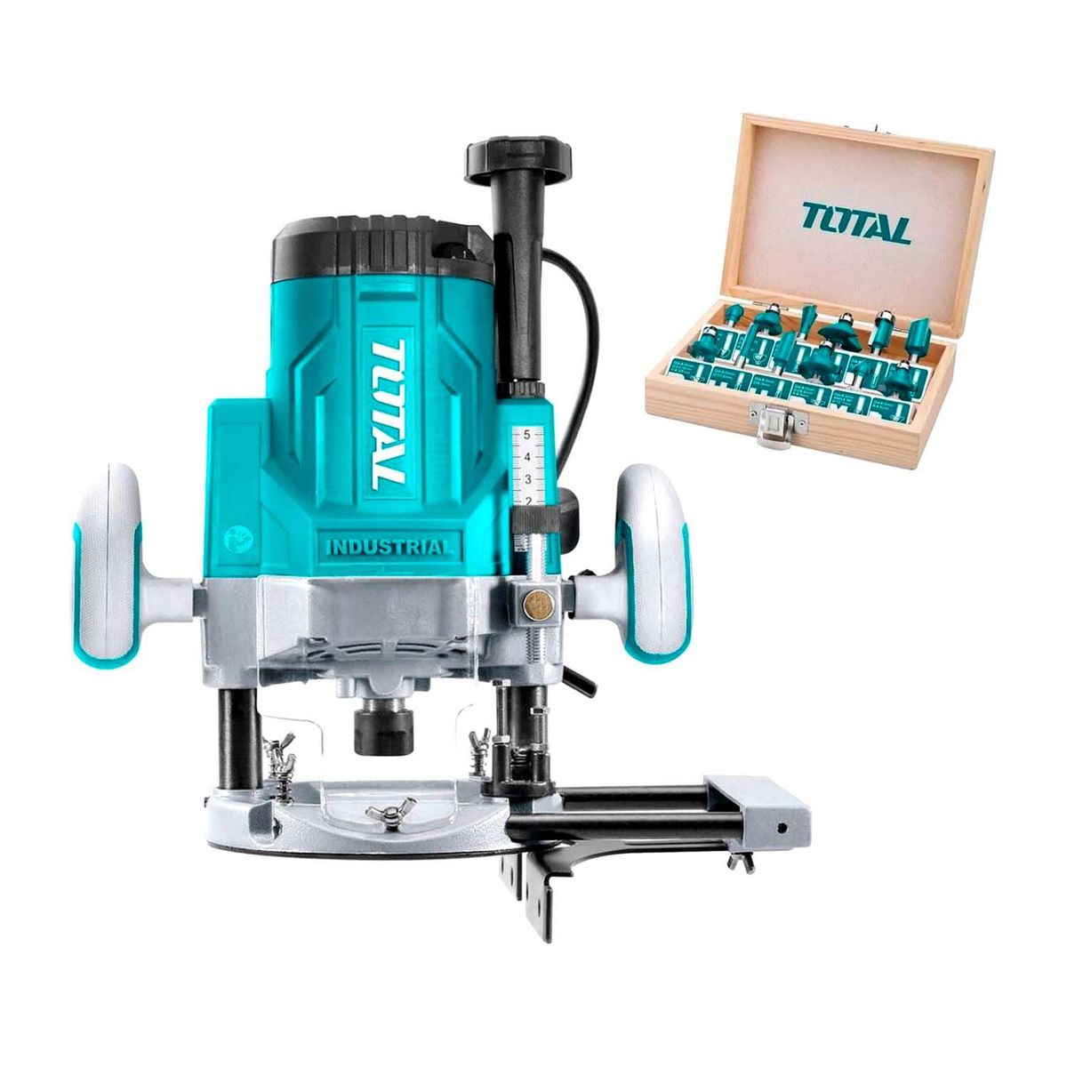 TOTAL TOOLS - COMBO RUTEADORA FRESADORA 2200W INDUSTRIAL TOTAL MÁS SET FRESAS 12MM