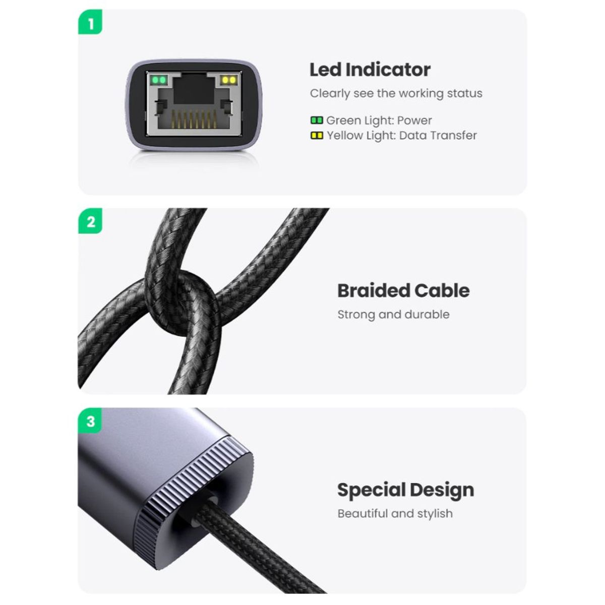 UGREEN - Adaptador de Red Ethernet rj45 a USB tipo C - Ugreen - 1000 Mbps