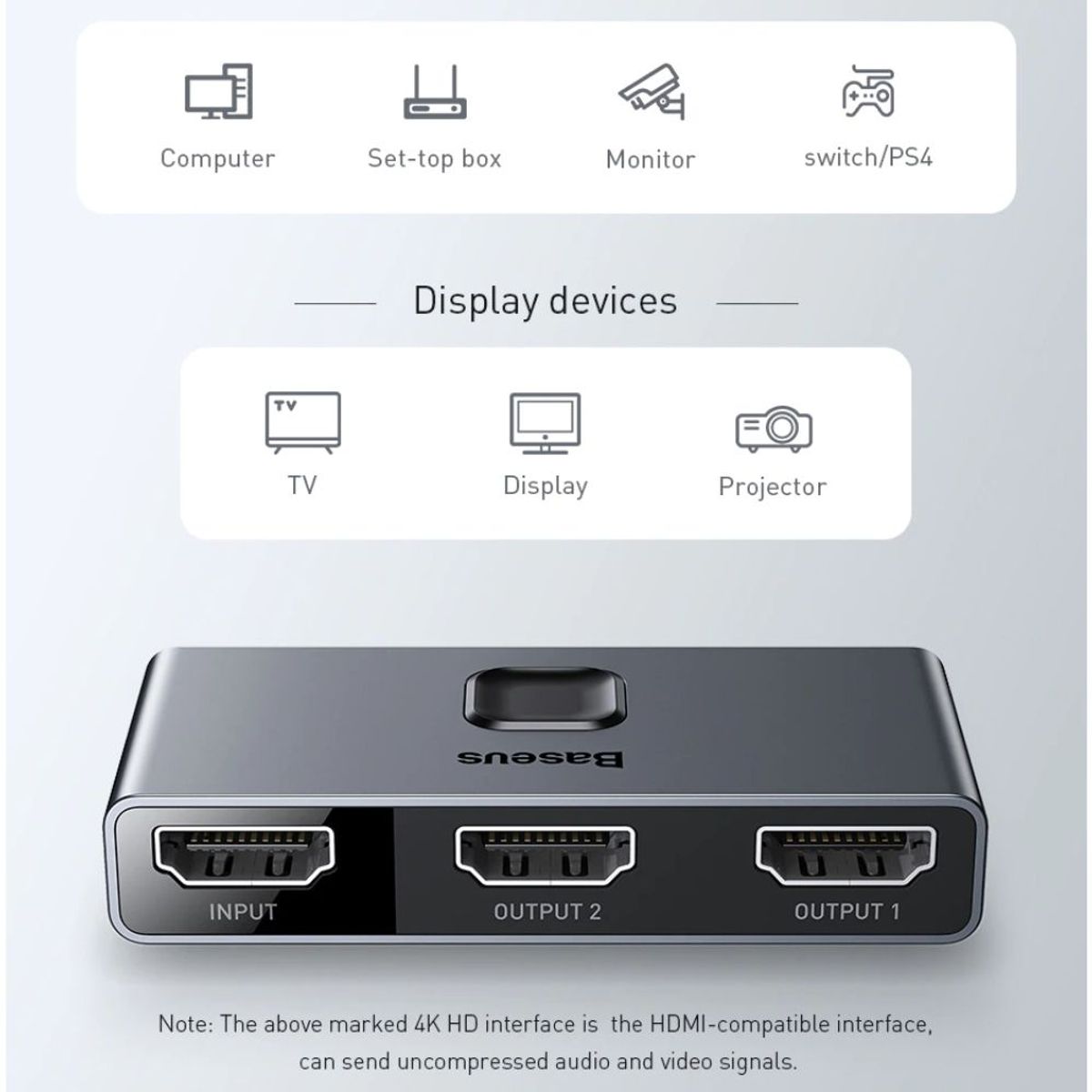 BASEUS - Switch Interruptor Hdmi 2x1 Baseus Matrix 4k HD para Ps43 TV Box