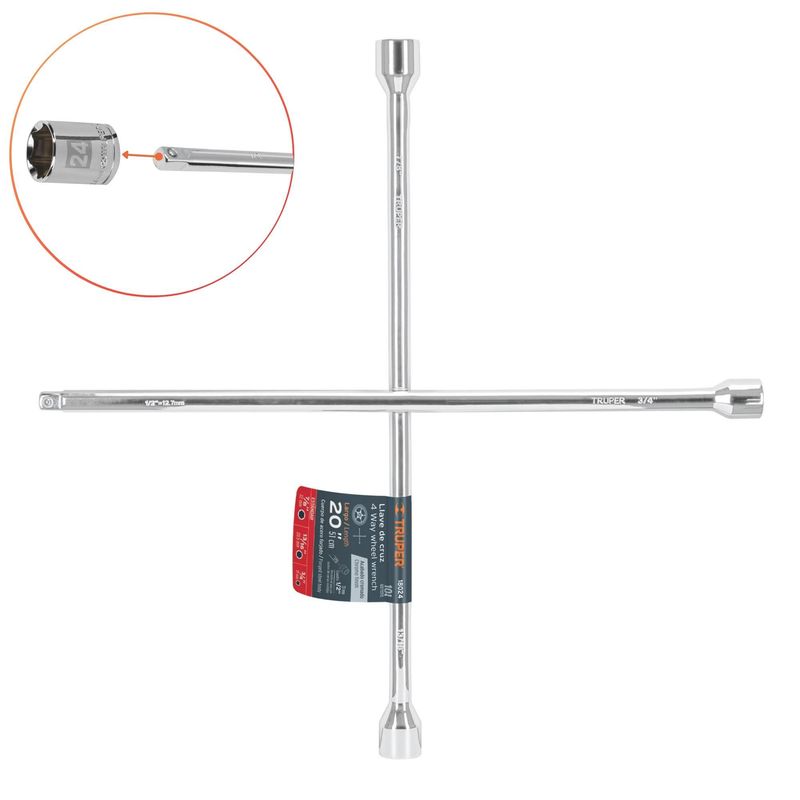TRUPER - Llave de ruedas cruz 20 " cuadro de 1 /2" para dados