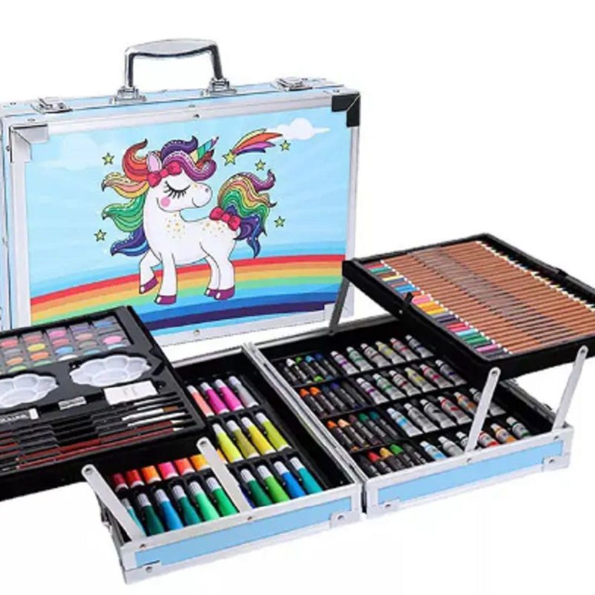 GENERICO - Set de Arte Maleta de Aluminio 145 Piezas celeste