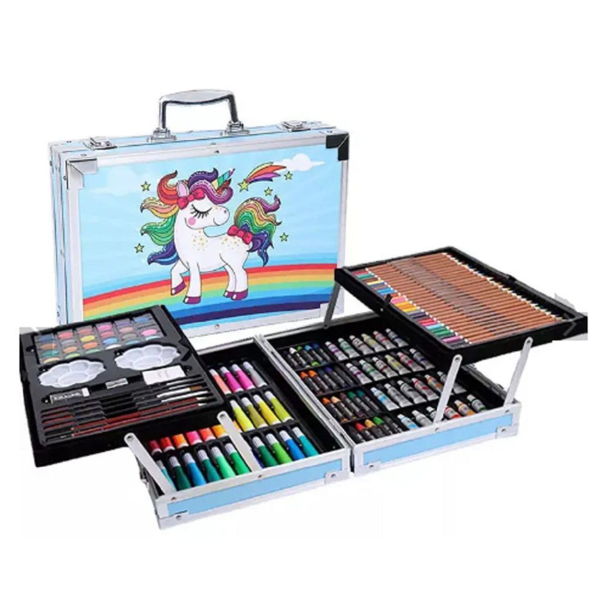 GENERICO - Set de Arte Maleta de Aluminio 145 Piezas celeste