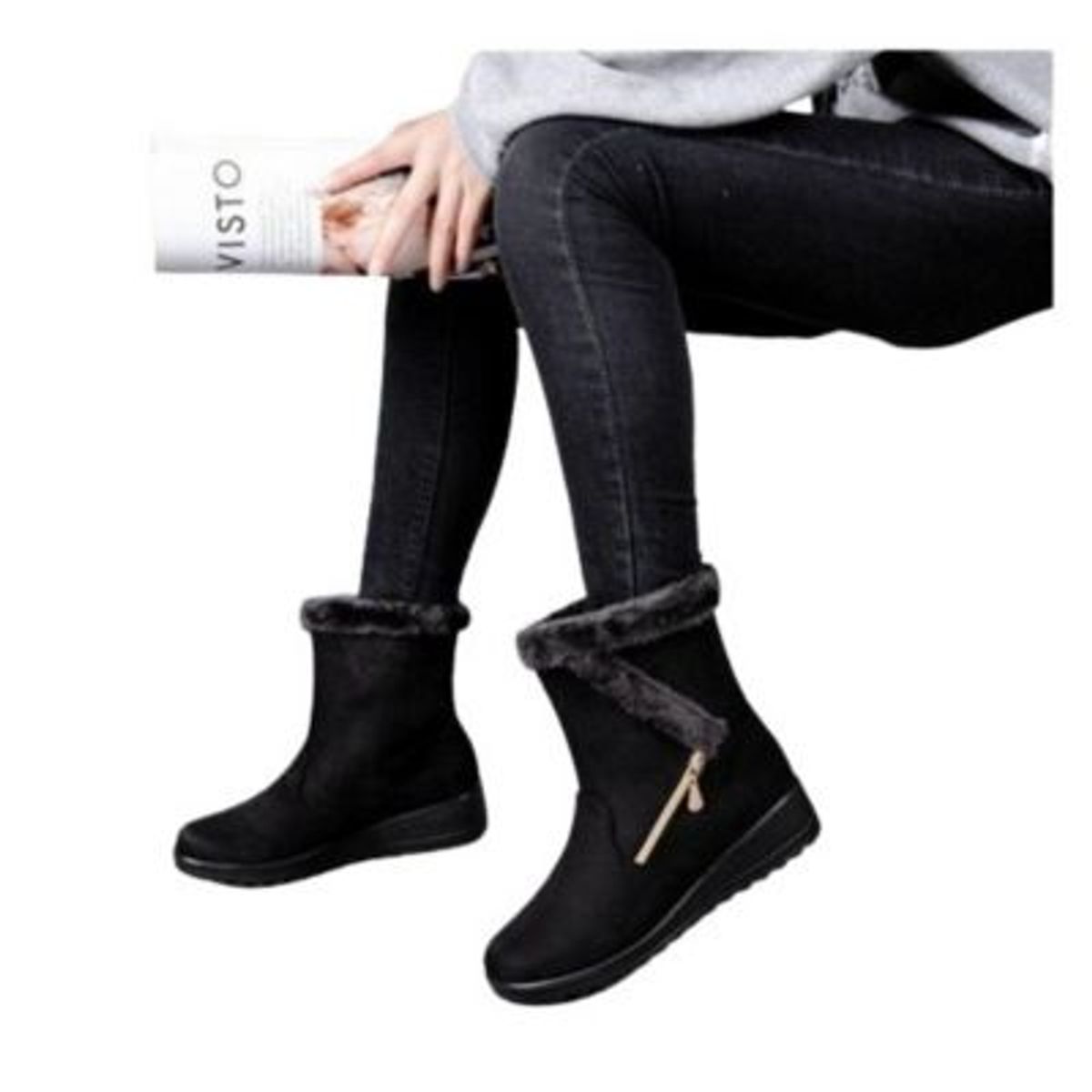 BLWOENS - Botas de Gamuza con Cremallera Estilo Invierno para Mujer