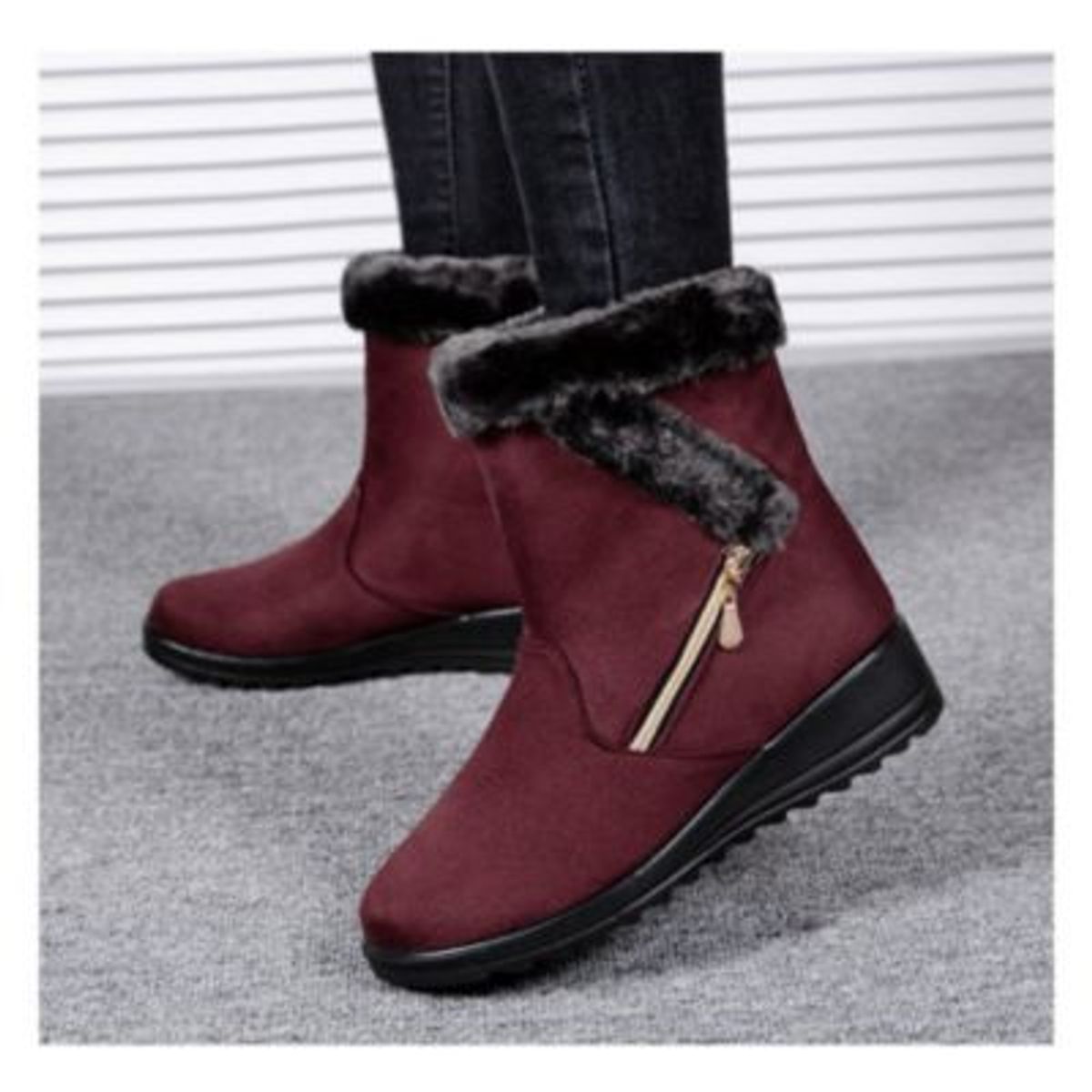 BLWOENS - Botas de nieve de invierno para mujer con forro de felpón - rojo