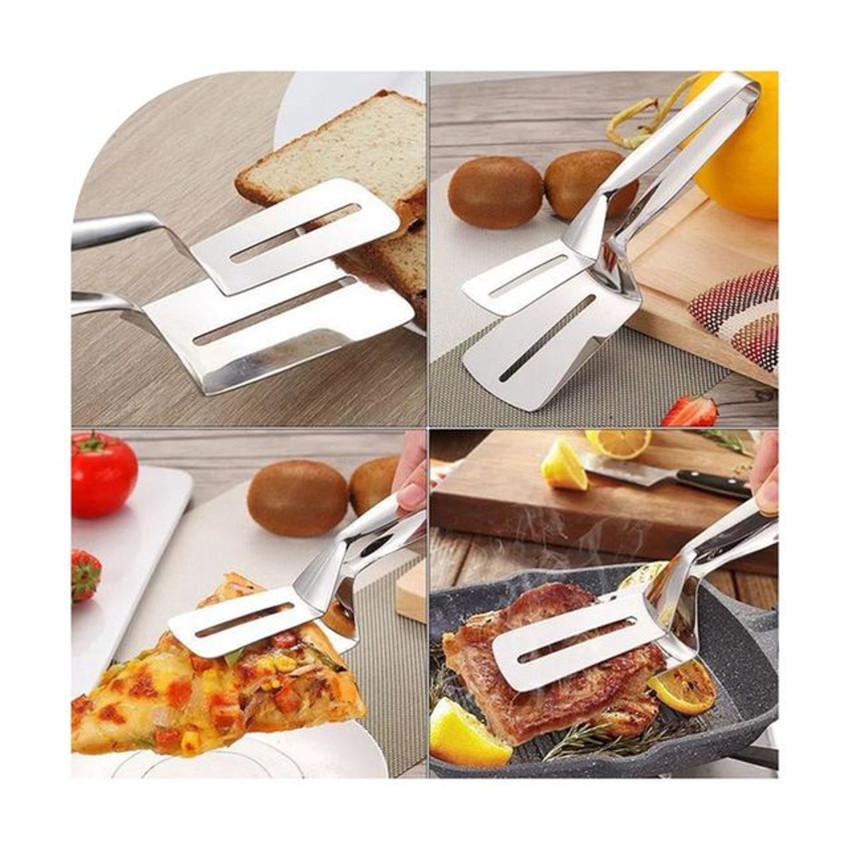 GENERICO - Pinza Espátula Doble de Acero Inoxidable para Cocina Multiusos