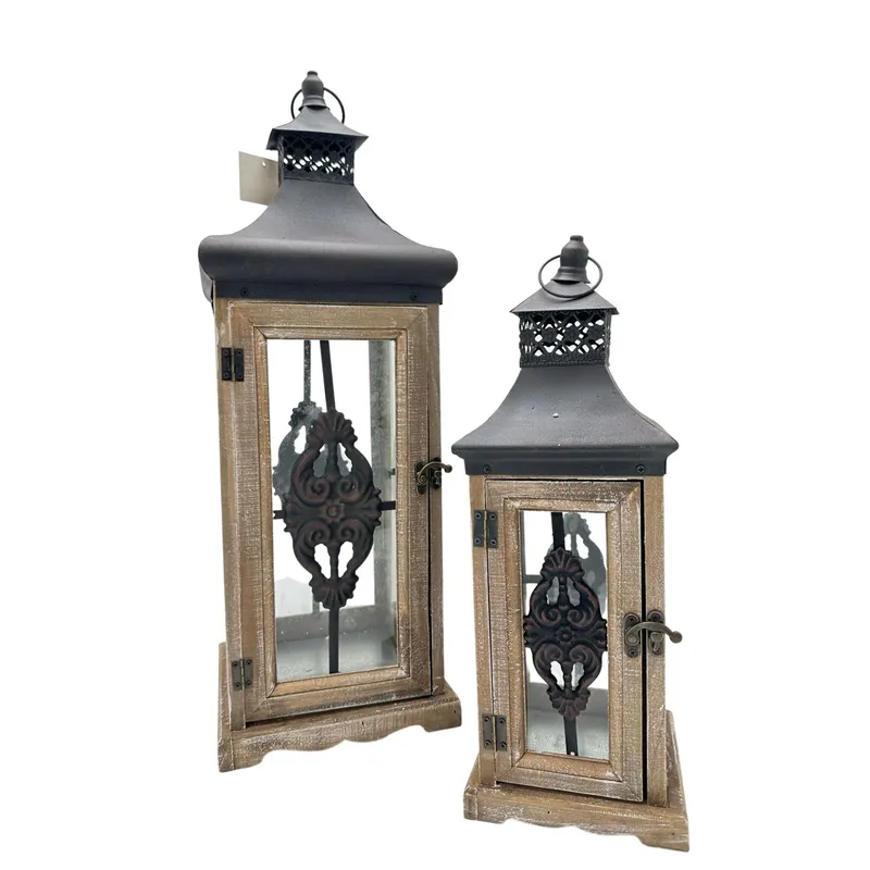 FLORIPA - Farol De Metal Y Madera Set Con 2 Unidades Hl1039 FLORIPASTORE