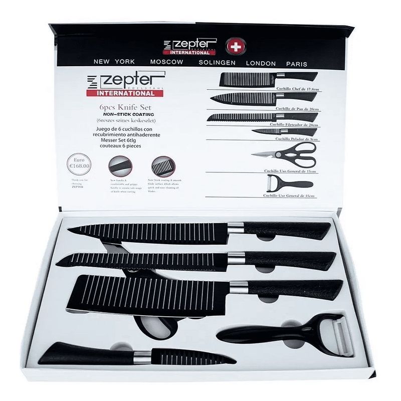 GENERICO - Juego De Cuchillos Negros Filosos Anti Bacterial 6pcs