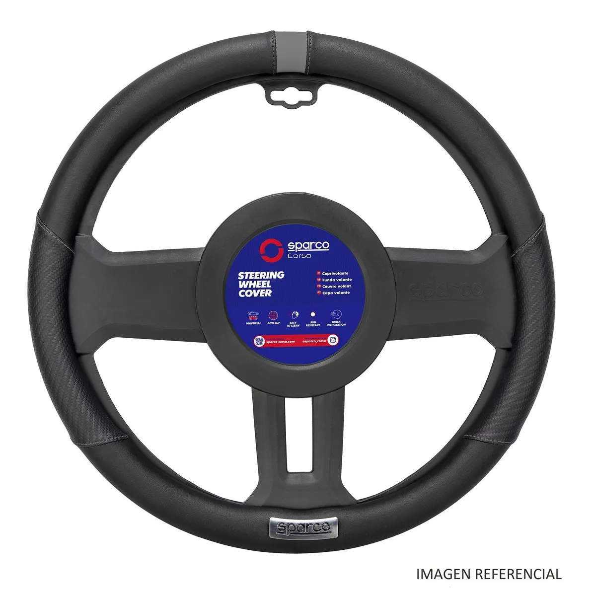SPARCO - CUBREVOLANTE SPARCO NEGRO CLOGO METALICO SPS111GR