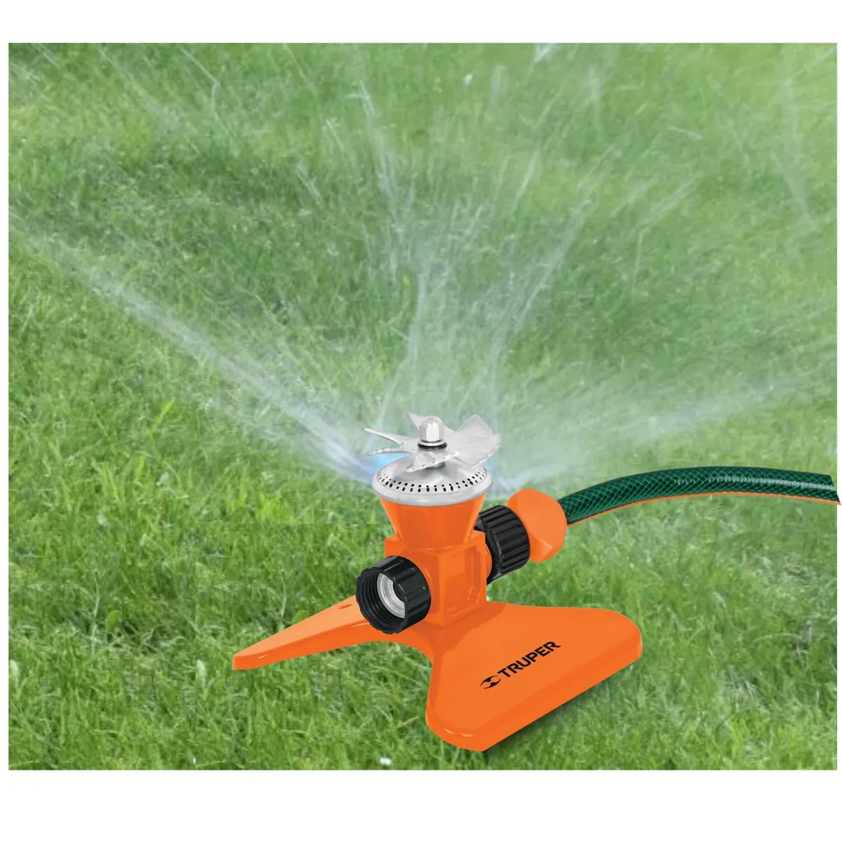 TRUPER - combo regador aspersor base acero, manguera de riego 10 metros
