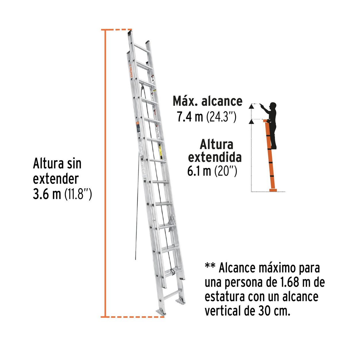 TRUPER - Escalera telescopica 24 peldaños soporta 150 kg Truper