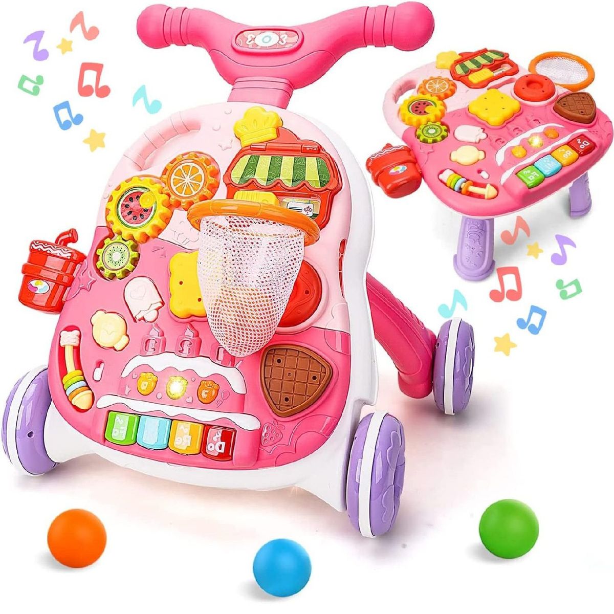 GENERICO - Caminador 2 en 1 Musical y mesa funcional Rosado