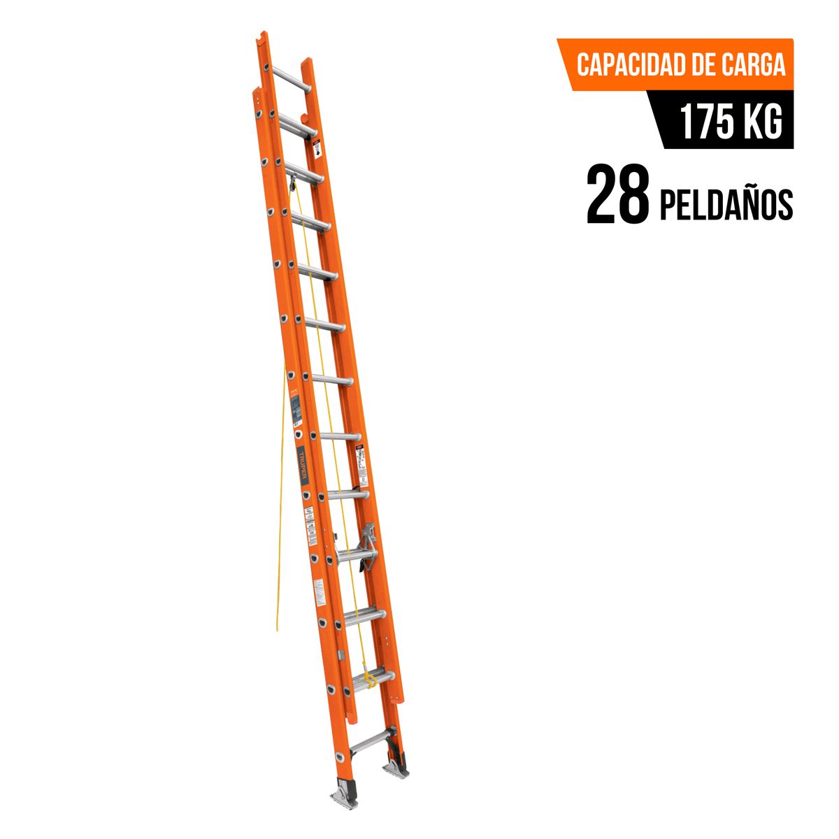 TRUPER - Escalera Telescopica 28 peldaños fibra de vidrio soporta 175kg Truper