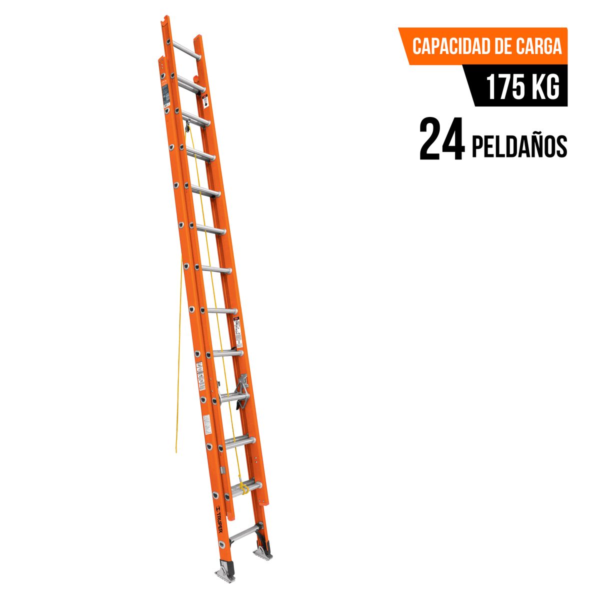 TRUPER - Escalera Telescópica 24 peldaños fibra de vidrio soporta 175 Kg Truper