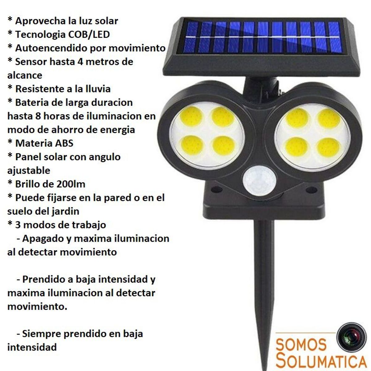 SEISA - Lampara Luz Solar Led - Autoencedido -  Con Sensor De Movimiento