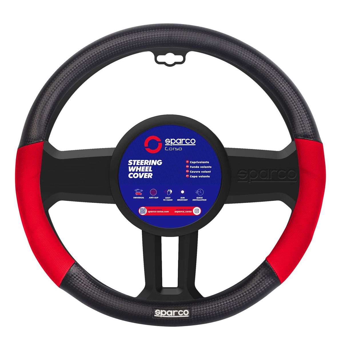 SPARCO - CUBREVOLANTE SPARCO  NEGRO/ROJO FIBRA CARBONO SPS121RD
