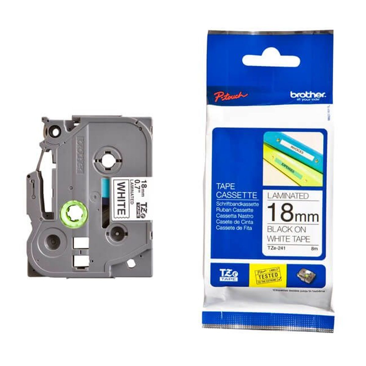 BROTHER - Cinta Laminada TZE-241 18mm De Ancho - Fondo Blanco