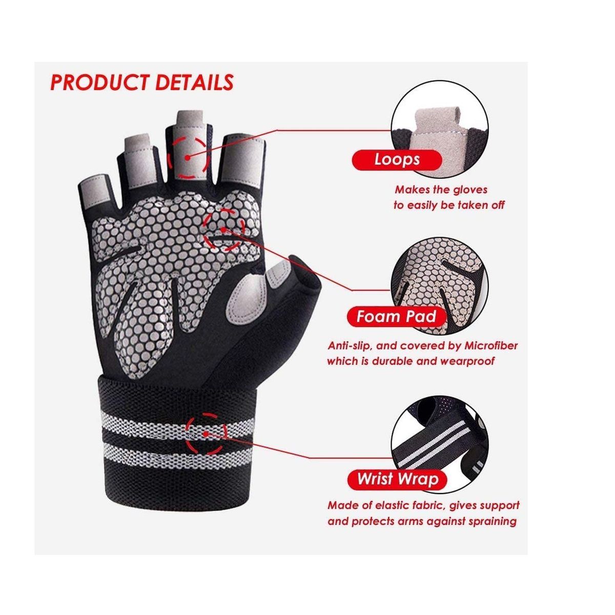 GENERICO - Guante Deportivo C Muñequera Transpirable Gym Talla M Negro