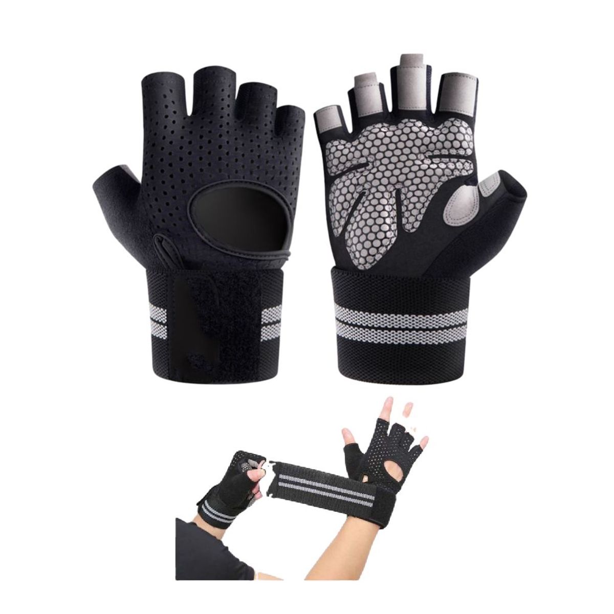 GENERICO - Guante Deportivo C Muñequera Transpirable Gym Talla L Negro