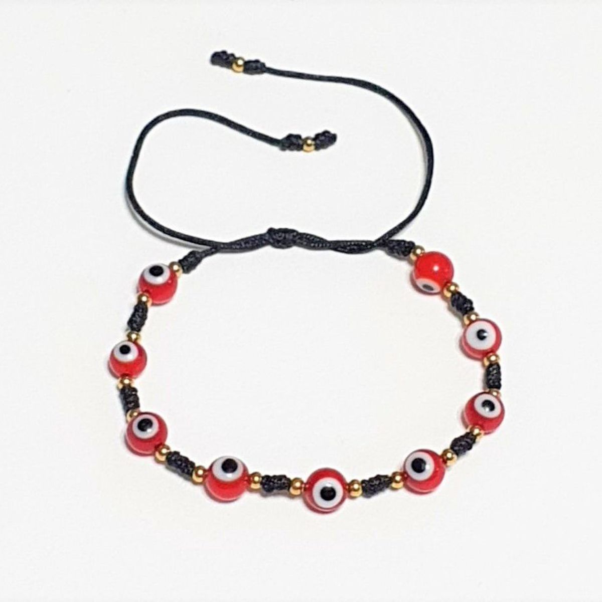 FERNANDA ROMERO JOYAS Y ACCESORIOS - Pulsera Ojo Turco Rojo  CORAJES - con Billas de Acero