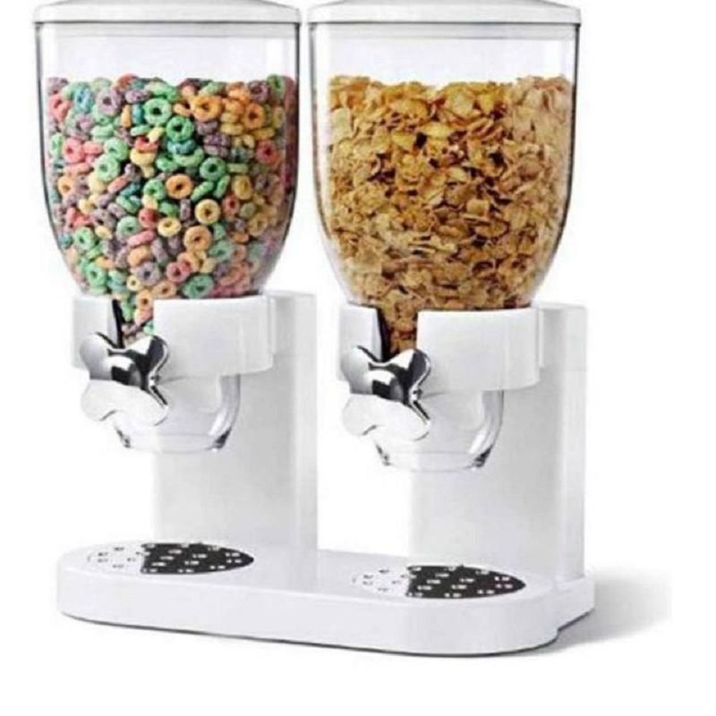 GENERICO - Dispensador de Cereal y Granos Secos de 2 Contenedores Blanco