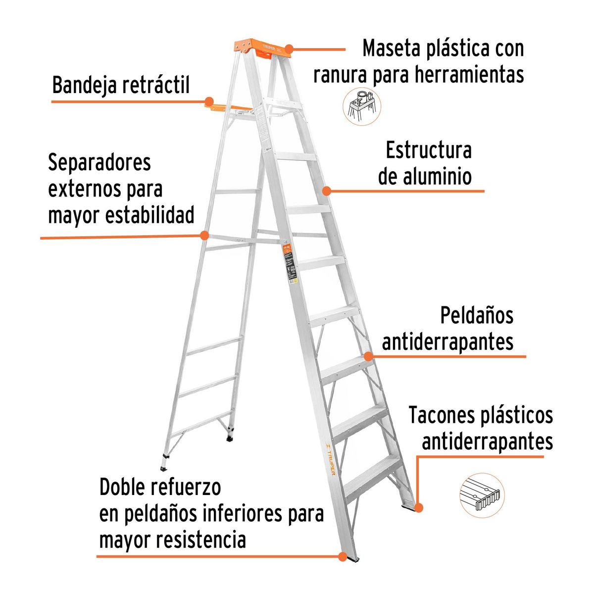 TRUPER - Escalera Tijera 8 Peldaños Capacidad De Carga 175 Kg Truper