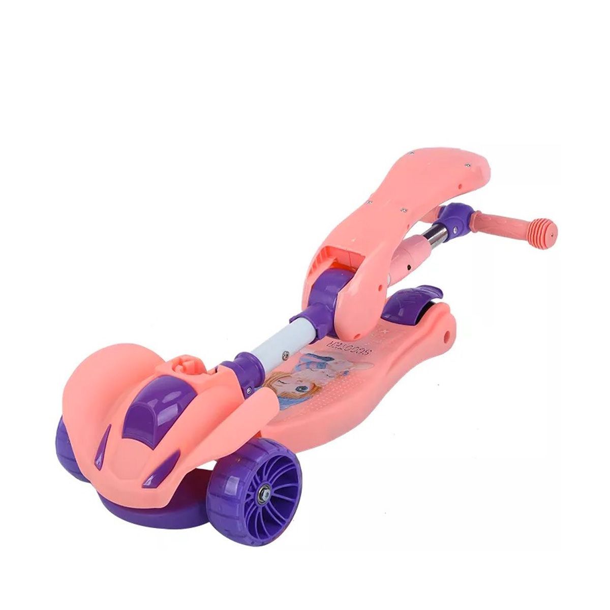 GENERICO - Scooter Infantil 2 en 1 Asiento Plegable Luces Música Rosa