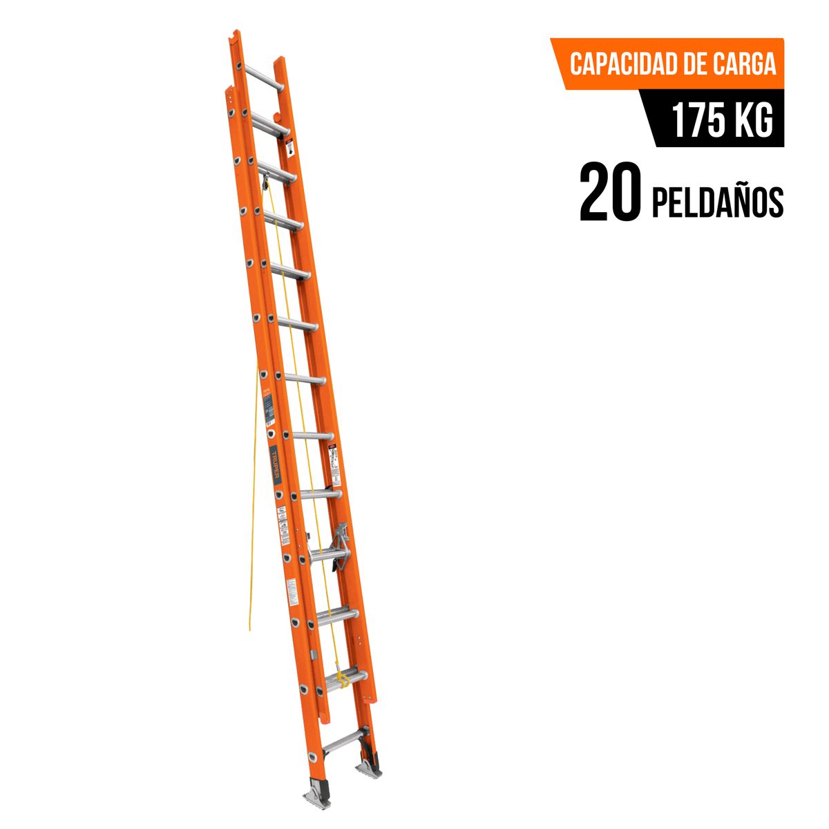 TRUPER - Escalera telescópica 20 peldaños fibra de vidrio soporta 175 Kg Truper