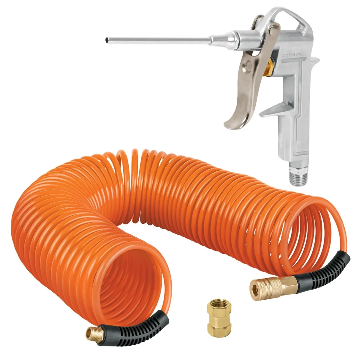 Truper - kit manguera de aire tipo resorte 15m, Pistola para sopletear,  Truper