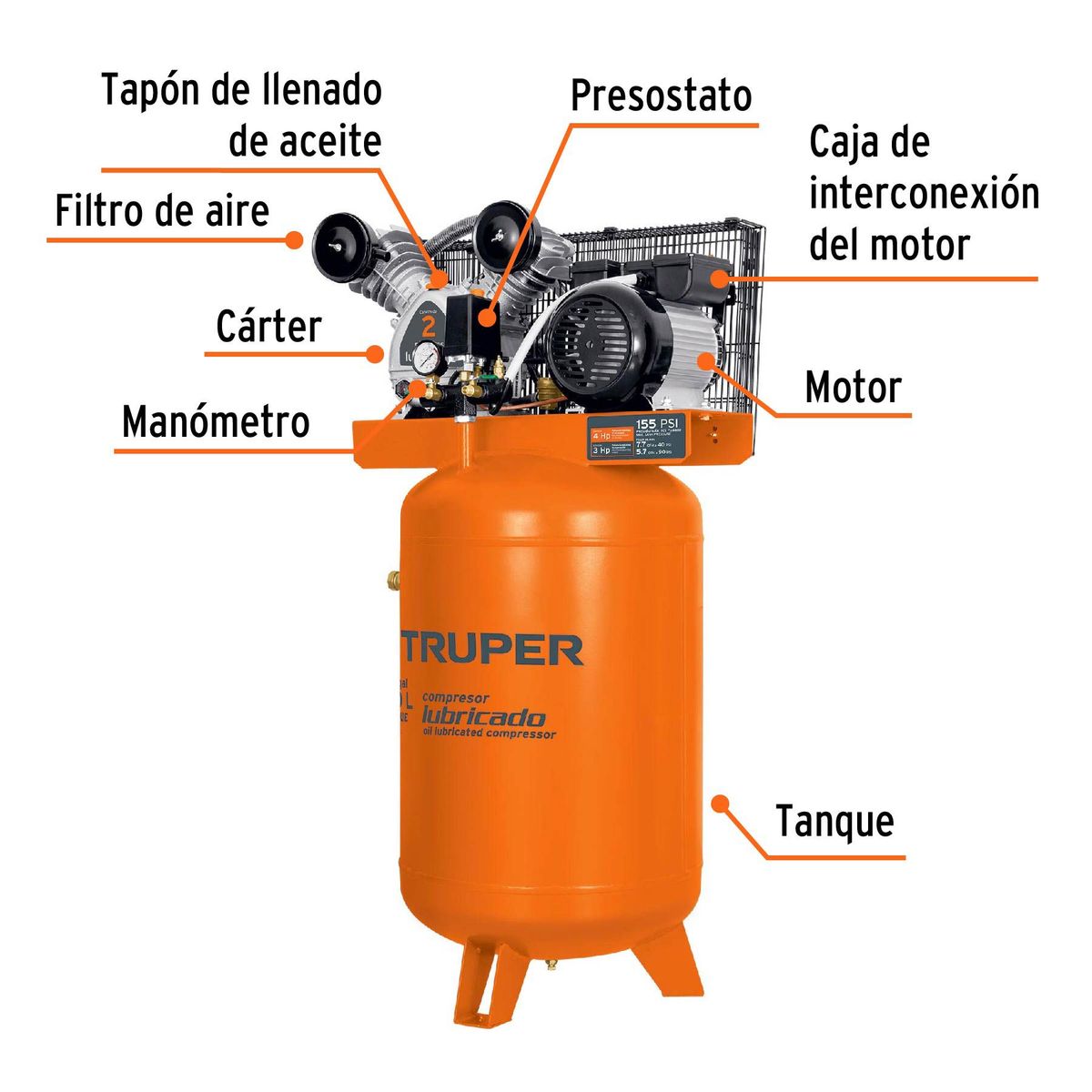 TRUPER - Compresora vertical 120 Litros 3hp Truper
