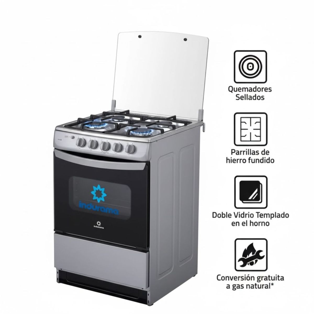 INDURAMA - COCINA INDURAMA CORUÑA  DE 4 HORNILLAS GRIS