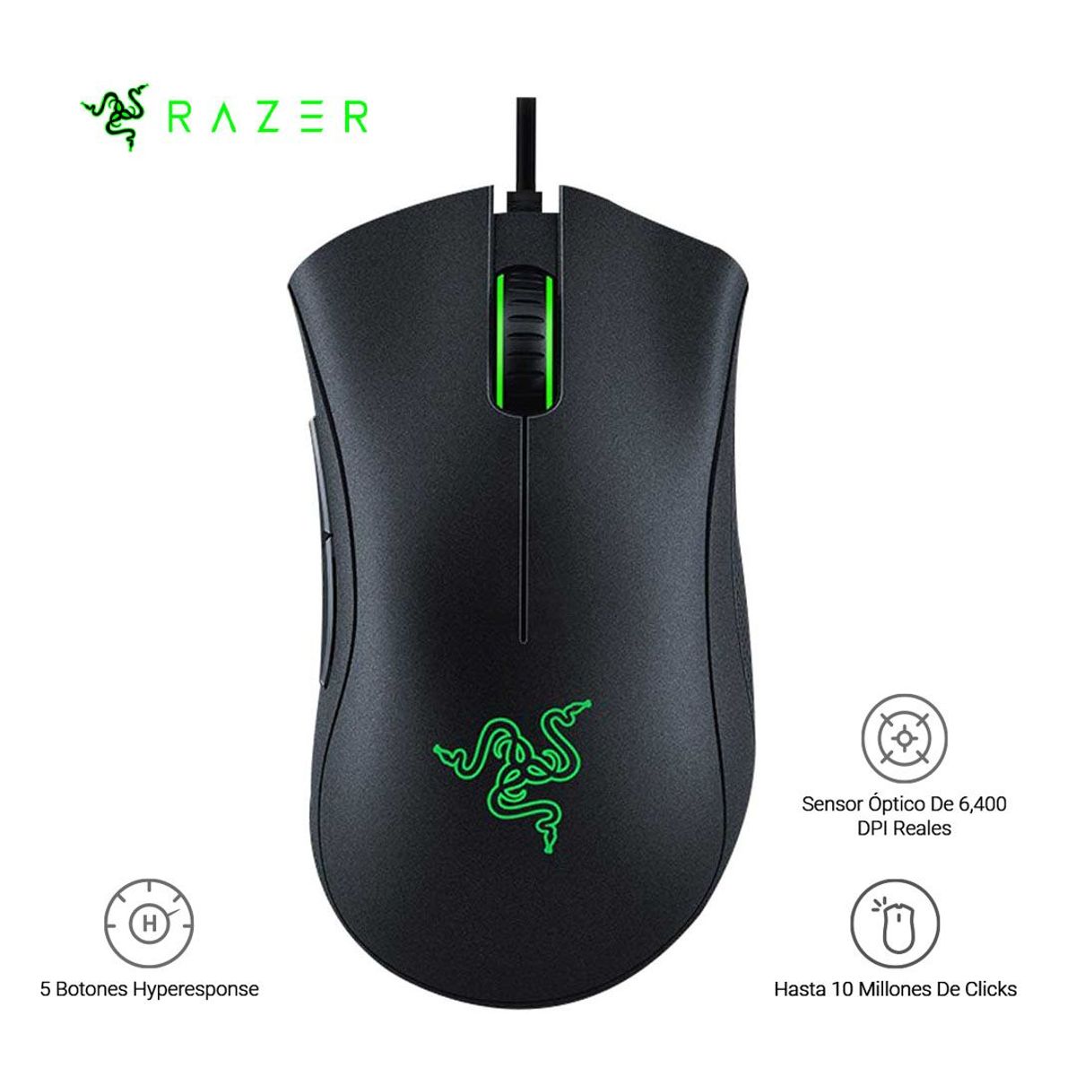 RAZER - Mouse Razer Deathadder Essential Alambrico 6400 DPI Green Light
