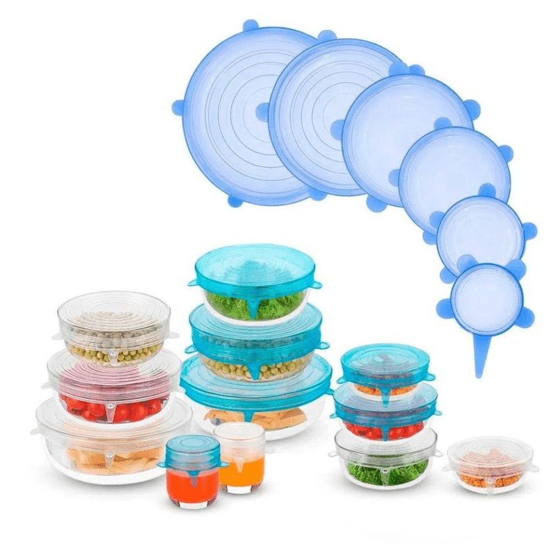 GENERICO - 6 Tapas de Silicona reutilizables Elásticas para alimentos TAPERS