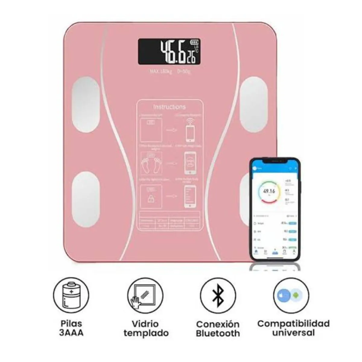 GENERICO - Balanza Smart Bluetooth Digital Rosada