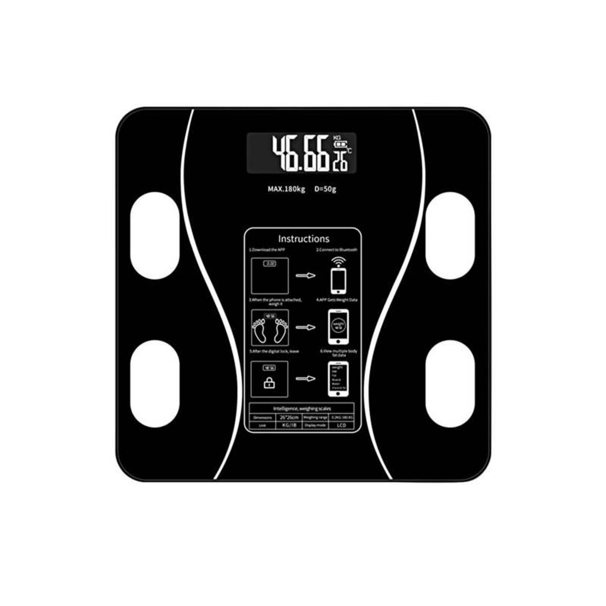 GENERICO - Balanza Digital  Bluetooth Negra Vidrio 180Kg