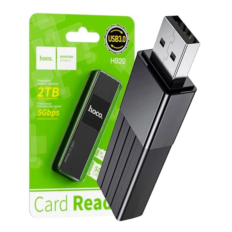 GENERICO - Adaptador Lector de Memoria 2 en 1  SD y MicroSD a USB 3.0 HOCO HB20