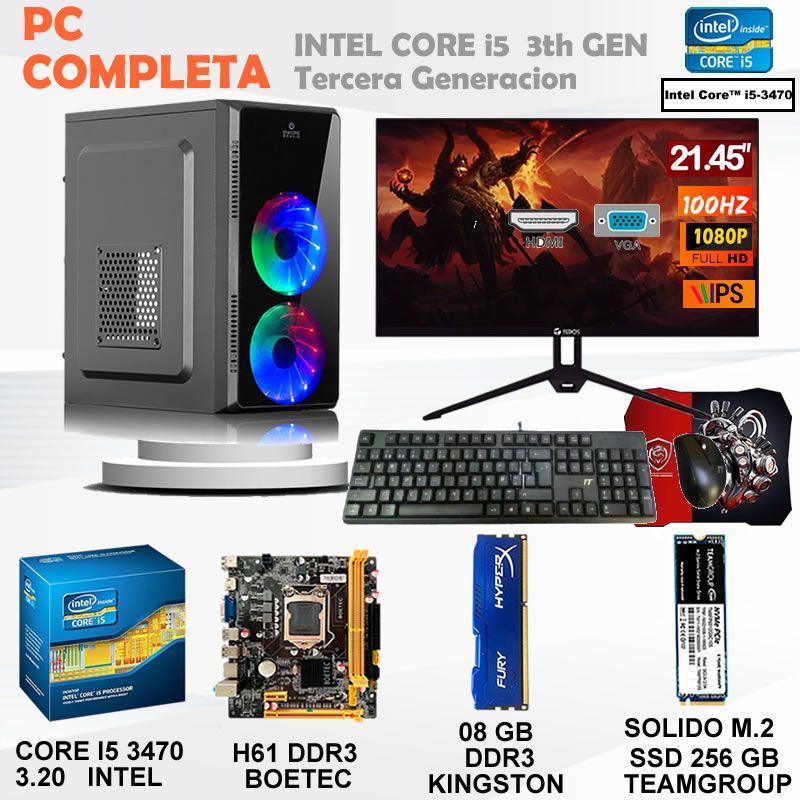 Computadora Pc Intel Core i5 3470  Monitor 22 fhd' RAM 8GB SSD 256GB