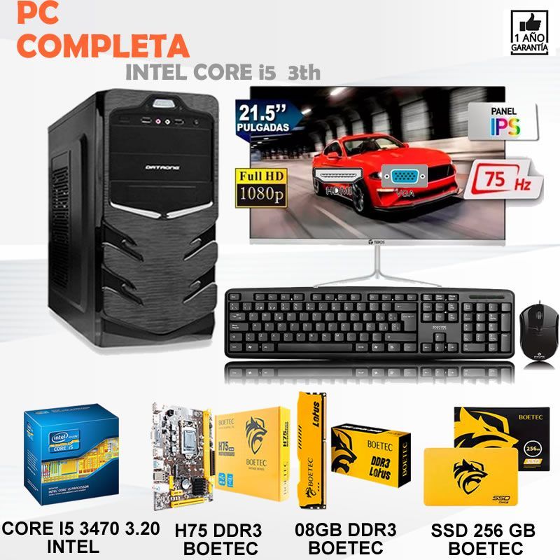 Computadora Pc Intel Core i5 3470  Monitor 22 fhd' RAM 8GB SSD 256GB