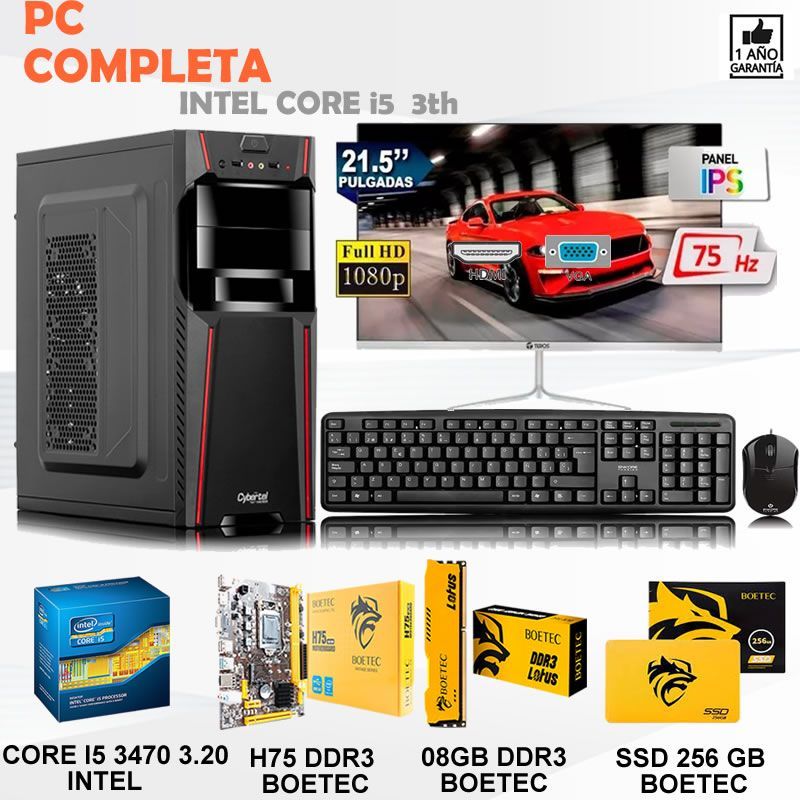 Computadora Pc Intel Core i5 3470  Monitor 22 fhd' RAM 8GB SSD 256GB
