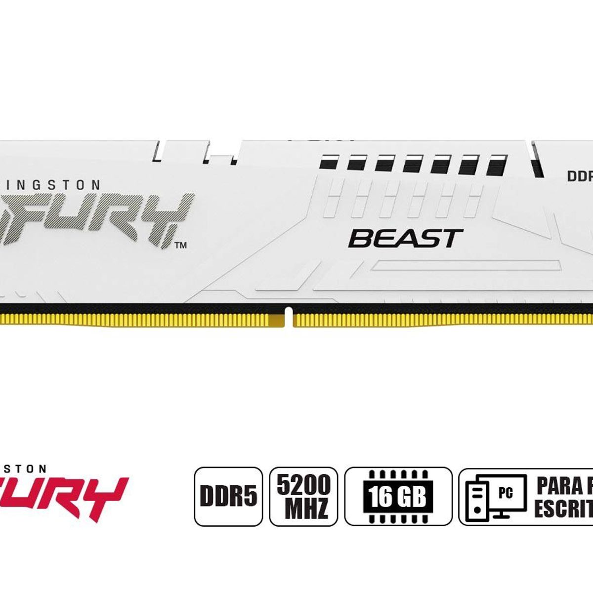 KINGSTON - Memoria RAM Kingston Fury Beast 16GB DDR5 5200 Mhz blanco CL40 PC5