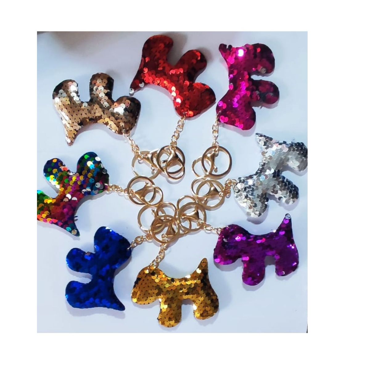 GENERICO - Llavero con Lentejuelas de Perro Dorado