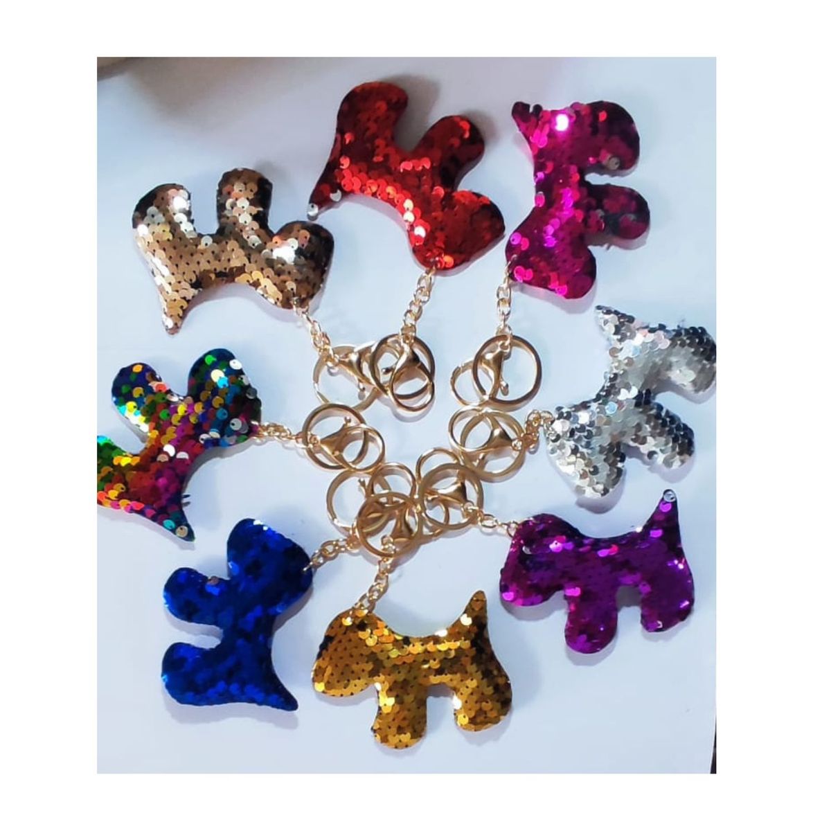 GENERICO - Llavero con Lentejuelas de Perro Dorado